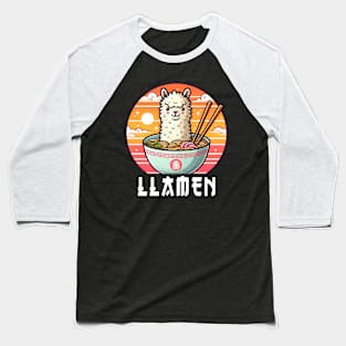 Llamen Cute Kawaii Llama Eating Ramen Baseball T-Shirt